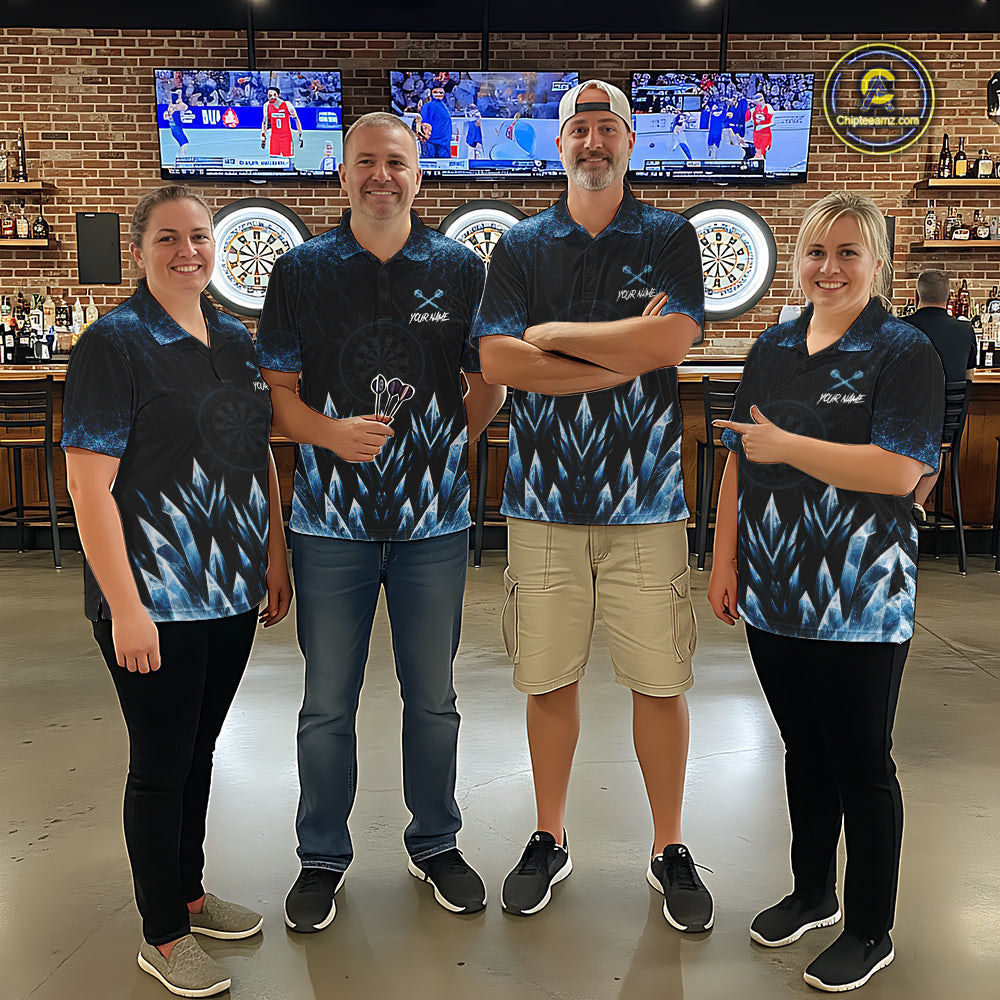 Blue Icy Snowflake Darts Polo & Quarter Zip Shirt For Men Custom Dart Team Shirts Darts Gifts NYN4088