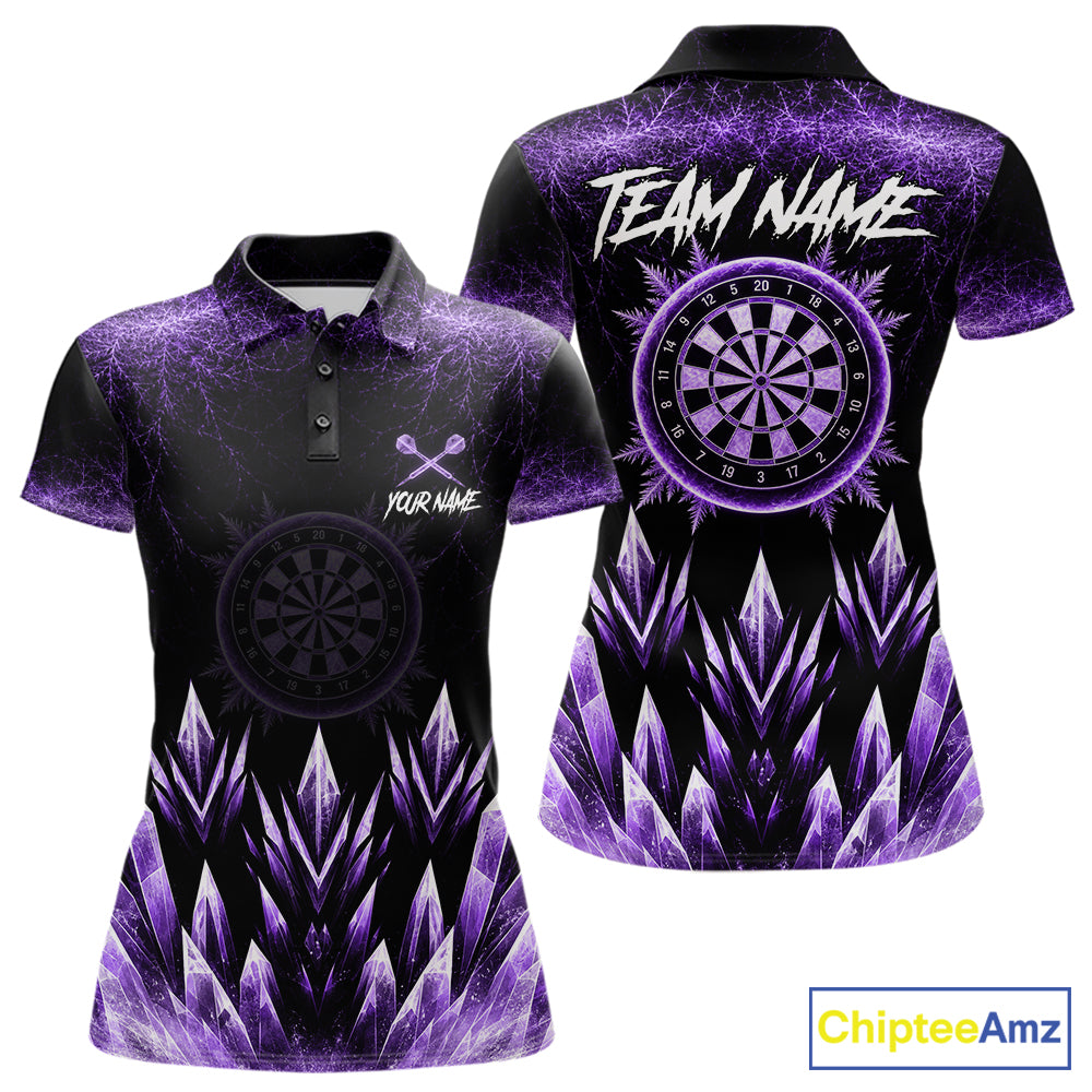 Purple Icy Snowflake Darts Polo & Quarter Zip Shirt For Women Custom Dart Team Shirts Darts Gifts NYN4089