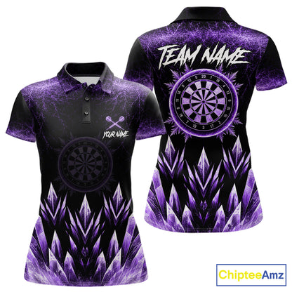 Purple Icy Snowflake Darts Polo & Quarter Zip Shirt For Women Custom Dart Team Shirts Darts Gifts NYN4089