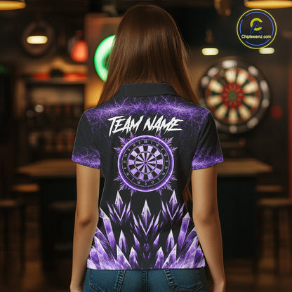 Purple Icy Snowflake Darts Polo & Quarter Zip Shirt For Women Custom Dart Team Shirts Darts Gifts NYN4089