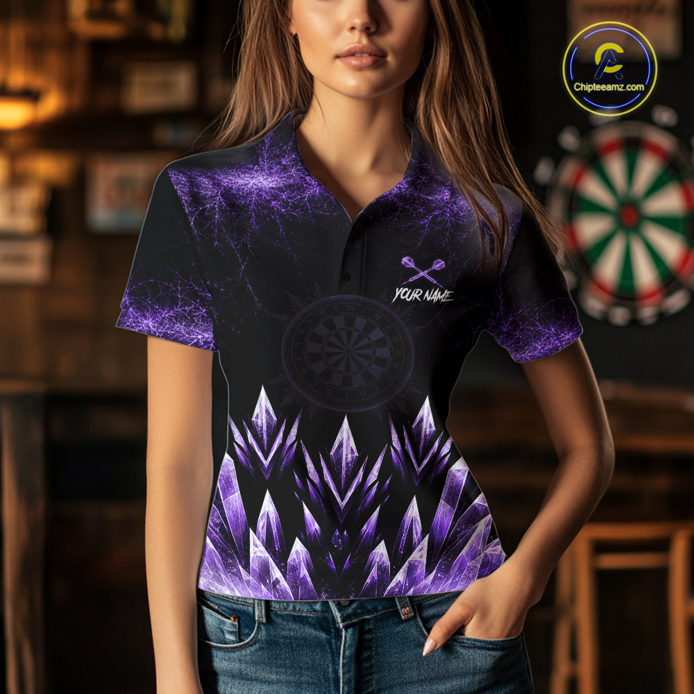 Purple Icy Snowflake Darts Polo & Quarter Zip Shirt For Women Custom Dart Team Shirts Darts Gifts NYN4089