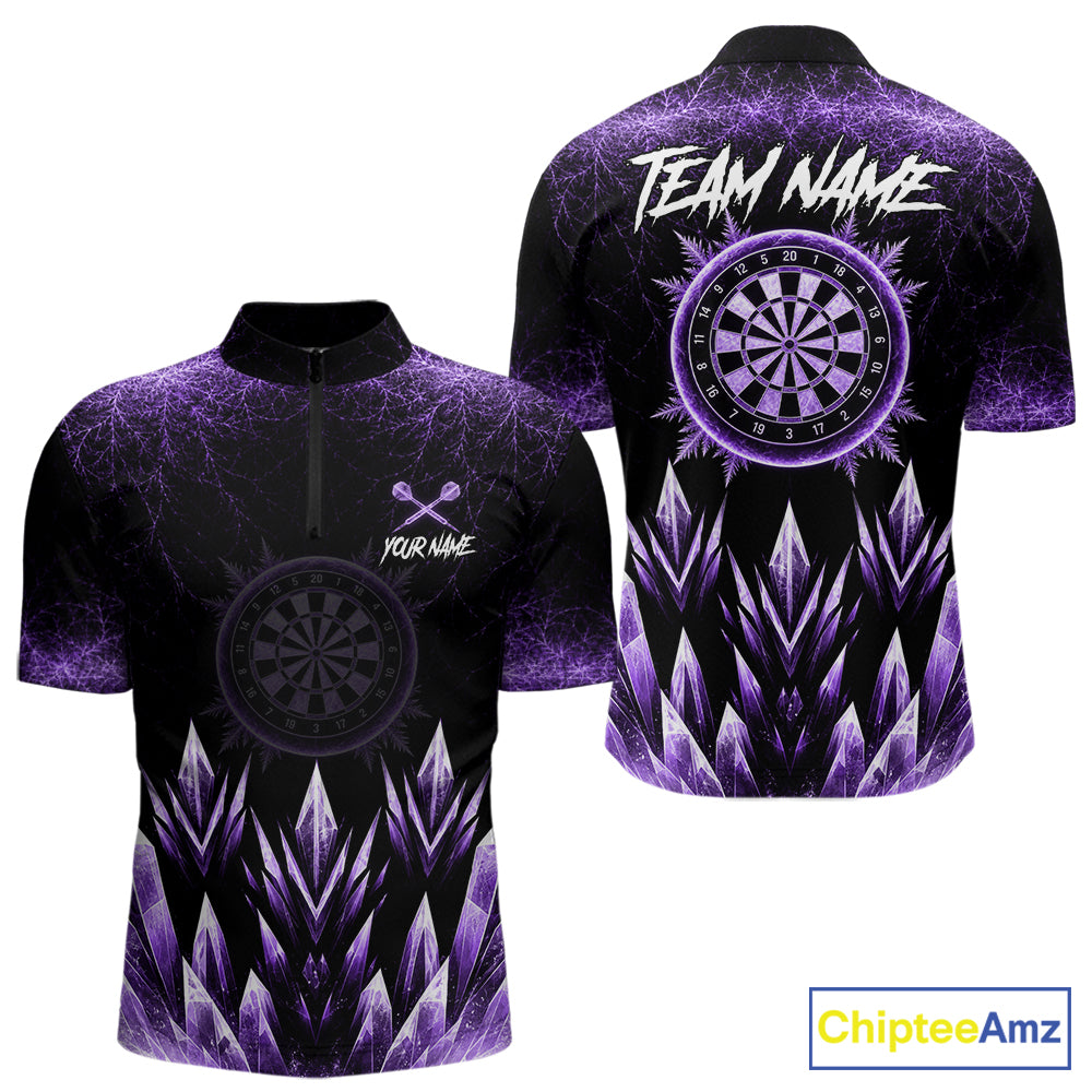 Purple Icy Snowflake Darts Polo & Quarter Zip Shirt For Men Custom Dart Team Shirts Darts Gifts NYN4089