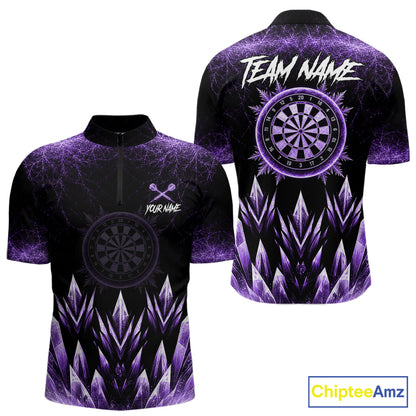 Purple Icy Snowflake Darts Polo & Quarter Zip Shirt For Men Custom Dart Team Shirts Darts Gifts NYN4089