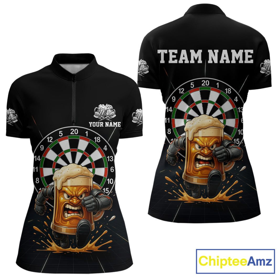 Funny Running Beer Robot & Dartboard Custom Women Darts Quarter-Zip Shirt Funny Dart Jerseys NYN1946