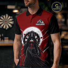 Load image into Gallery viewer, Black And Red Grim Reaper Moon Dartboard Custom Men Darts Polo Shirt Gothic Dart Jerseys NYN1947