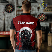 Load image into Gallery viewer, Black And Red Grim Reaper Moon Dartboard Custom Men Darts Polo Shirt Gothic Dart Jerseys NYN1947