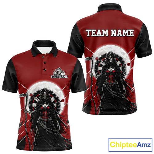 Black And Red Grim Reaper Moon Dartboard Custom Men Darts Polo Shirt Gothic Dart Jerseys NYN1947