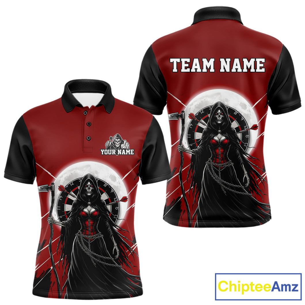 Black And Red Grim Reaper Moon Dartboard Custom Men Darts Polo Shirt Gothic Dart Jerseys NYN1947