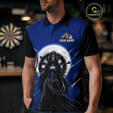 Load image into Gallery viewer, Black And Blue Grim Reaper Moon Dartboard Custom Men Darts Polo Shirt Gothic Dart Jerseys NYN1948