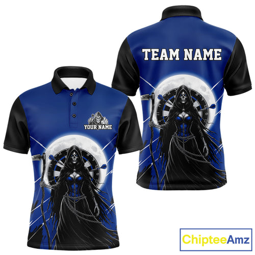 Black And Blue Grim Reaper Moon Dartboard Custom Men Darts Polo Shirt Gothic Dart Jerseys NYN1948