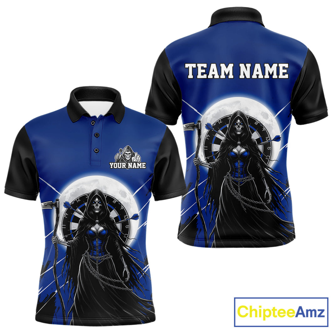 Black And Blue Grim Reaper Moon Dartboard Custom Men Darts Polo Shirt Gothic Dart Jerseys NYN1948