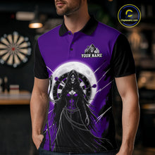 Load image into Gallery viewer, Black And Purple Grim Reaper Moon Dartboard Custom Men Darts Polo Shirt Gothic Dart Jerseys NYN1949