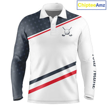 Load image into Gallery viewer, Mens Golf Polo Shirt Custom American Flag White Golf Shirt Patriotic Polo Team Clothing Attire NYN2852
