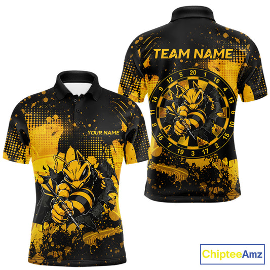 Black And Yellow Grunge Funny Bee Darts Polo & 1/4 Zip For Men Personalized Dart Team Shirts NYN3237