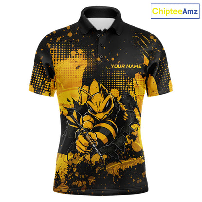 Black And Yellow Grunge Funny Bee Darts Polo & 1/4 Zip For Men Personalized Dart Team Shirts NYN3237