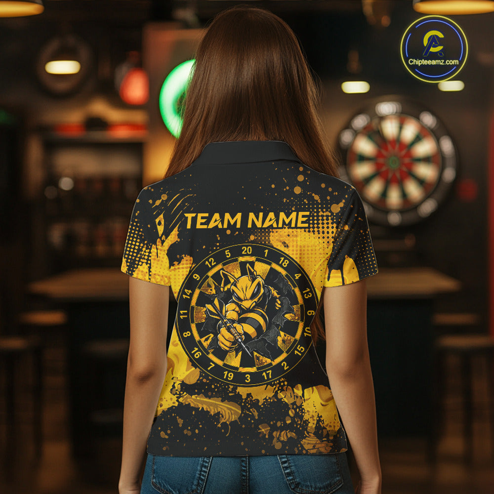 Black And Yellow Grunge Funny Bee Darts Polo & 1/4 Zip For Women Personalized Dart Team Shirts NYN3237
