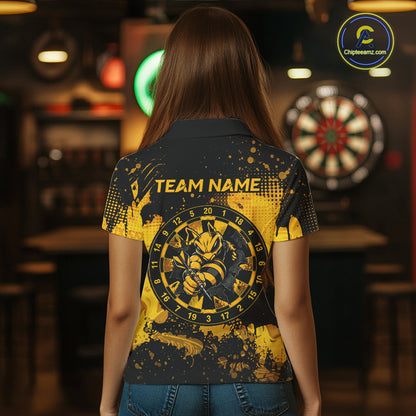 Black And Yellow Grunge Funny Bee Darts Polo & 1/4 Zip For Women Personalized Dart Team Shirts NYN3237