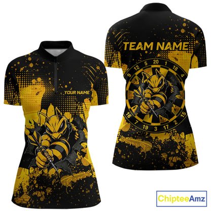 Black And Yellow Grunge Funny Bee Darts Polo & 1/4 Zip For Women Personalized Dart Team Shirts NYN3237