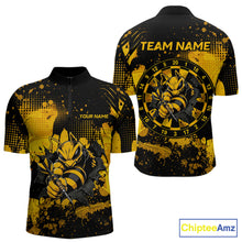 Load image into Gallery viewer, Black And Yellow Grunge Funny Bee Darts Polo &amp; 1/4 Zip For Men Personalized Dart Team Shirts NYN3237