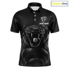 Load image into Gallery viewer, Grey Smokes Cobra men's billiard polo shirt custom 8 ball pool jersey, personalized billiards team uniform, pool league apparel,