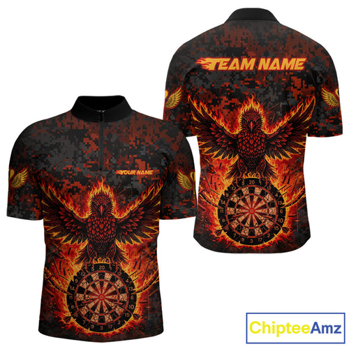 Custom Red Flames Eagle Digital Camo Darts Quarter-Zip Shirt For Men Cracked Dart Jerseys NYN1958