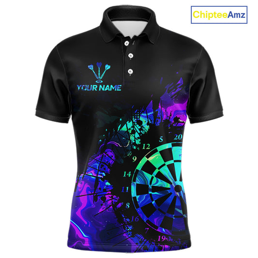 Blue Holographic Dartboard Grunge Darts Polo Shirts For Men Custom Name For Darters NYN2706