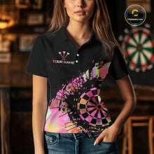 Load image into Gallery viewer, Pink Holographic Dartboard Grunge Darts Polo Shirts For Women Custom Name For Darters NYN2705