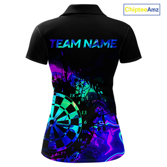 Blue Holographic Dartboard Grunge Darts Polo Shirts For Women Custom Name For Darters NYN2706