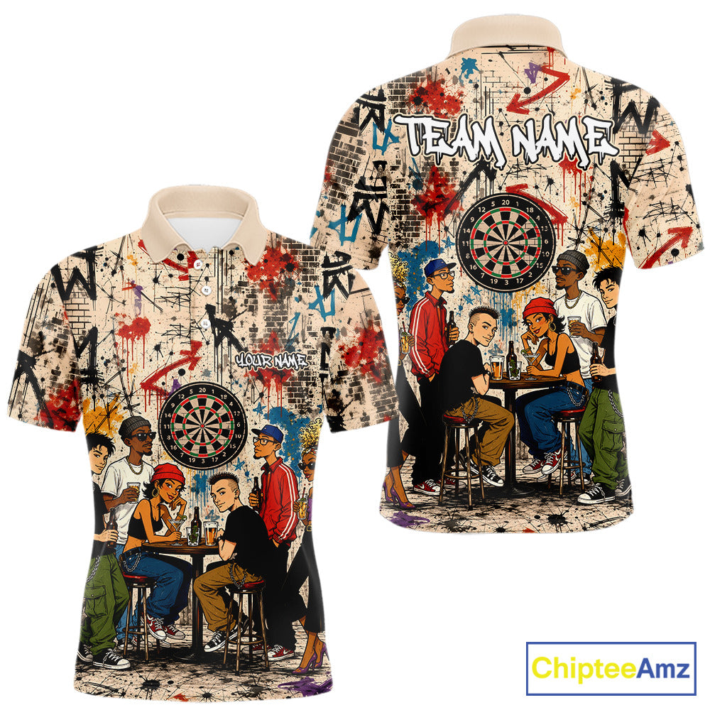 Grunge Graffiti Funny Friends And Beer Mens Darts Shirt Custom Polo 1/4 Zip Team Darts Jersey NYN3243