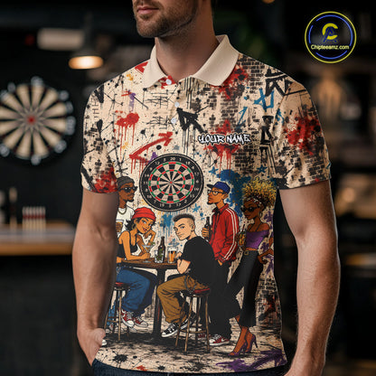 Grunge Graffiti Funny Friends And Beer Mens Darts Shirt Custom Polo 1/4 Zip Team Darts Jersey NYN3243