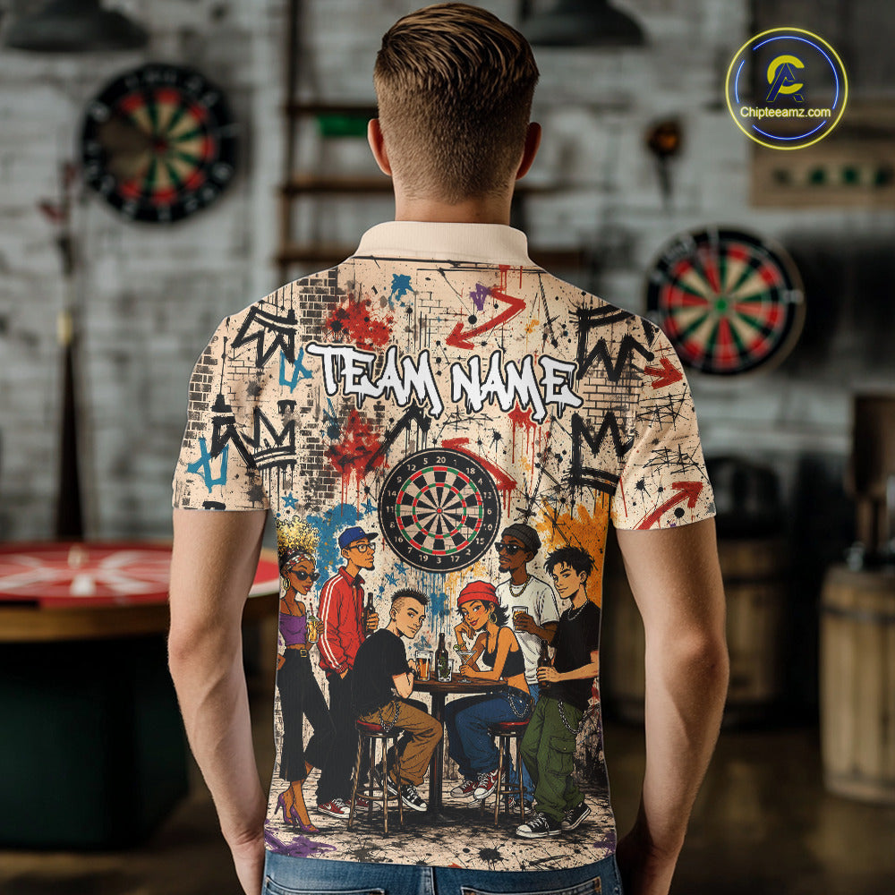 Grunge Graffiti Funny Friends And Beer Mens Darts Shirt Custom Polo 1/4 Zip Team Darts Jersey NYN3243
