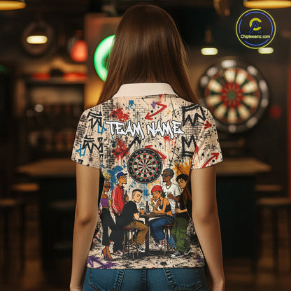 Grunge Graffiti Funny Friends And Beer Women Darts Shirt Custom Polo 1/4 Zip Team Darts Jersey NYN3243