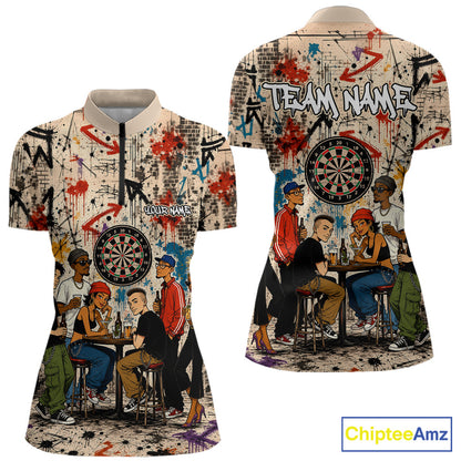 Grunge Graffiti Funny Friends And Beer Women Darts Shirt Custom Polo 1/4 Zip Team Darts Jersey NYN3243
