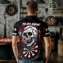 Load image into Gallery viewer, Custom Red Grey Skull Barbed Wire Dartboard Grunge Darts Polo Shirt For Men Dart Gifts NYN1968
