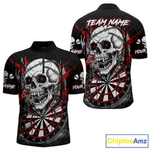 Load image into Gallery viewer, Custom Red Grey Skull Barbed Wire Dartboard Grunge Darts Quarter-Zip Shirt For Men Dart Gifts NYN1968