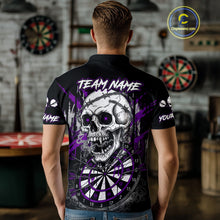 Load image into Gallery viewer, Custom Purple Grey Skull Barbed Wire Dartboard Grunge Darts Polo Shirt For Men Dart Gifts NYN1969