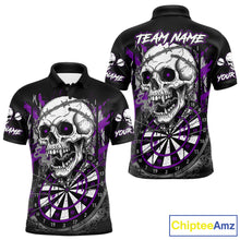 Load image into Gallery viewer, Custom Purple Grey Skull Barbed Wire Dartboard Grunge Darts Polo Shirt For Men Dart Gifts NYN1969
