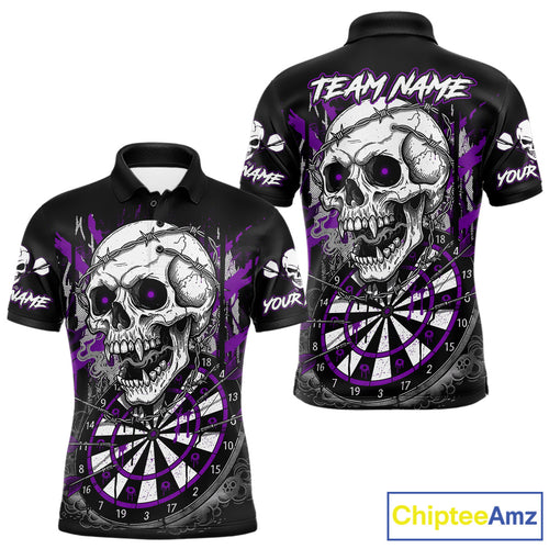 Custom Purple Grey Skull Barbed Wire Dartboard Grunge Darts Polo Shirt For Men Dart Gifts NYN1969
