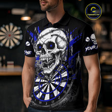 Load image into Gallery viewer, Custom Blue Grey Skull Barbed Wire Dartboard Grunge Darts Polo Shirt For Men Dart Gifts NYN1970
