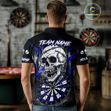 Load image into Gallery viewer, Custom Blue Grey Skull Barbed Wire Dartboard Grunge Darts Polo Shirt For Men Dart Gifts NYN1970