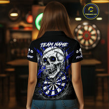 Load image into Gallery viewer, Custom Blue Grey Skull Barbed Wire Dartboard Grunge Darts Polo Shirt For Women Dart Gifts NYN1970