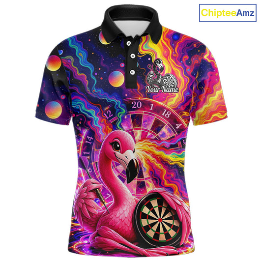 Personalized Cute Flamingo Dart Polo & Quarter Zip Shirt For Men Colorful Rainbow Paint Darts Jersey NYN2869