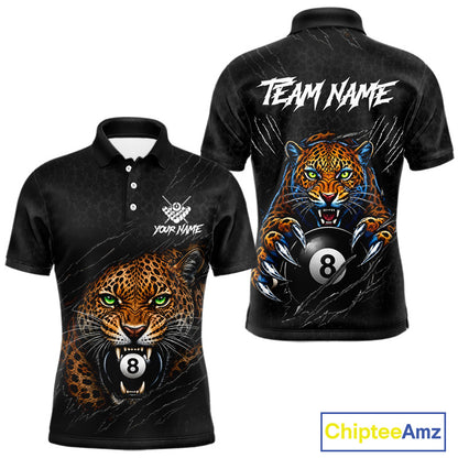 Funny Tiger 8 Ball men's billiard polo shirt personalized black leopard claws pool jersey, custom billiards apparel