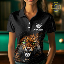 Load image into Gallery viewer, Female billiards player wearing Funny Tiger 8 Ball leopard claws billiard jersey during tournament competition