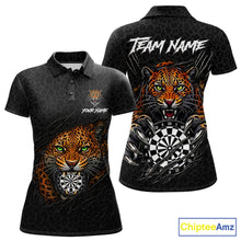 Load image into Gallery viewer, Leopard Pattern Funny Tiger women's darts polo shirt, custom scratch dartboard jersey, personalized dart team uniform, tournament darts apparel