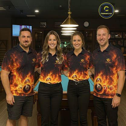 Men women billiard team wearing Fire Flame Dragon custom pool jerseys, personalized billiard uniforms