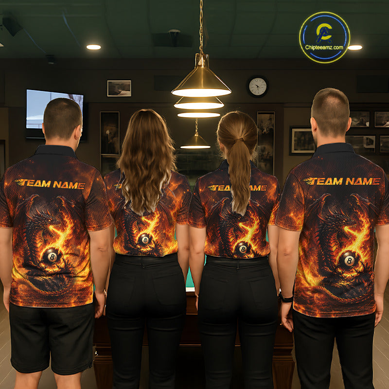 Men women billiard team wearing Fire Flame Dragon custom pool jerseys, personalized billiard uniforms