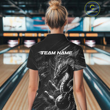 Load image into Gallery viewer, Female bowler wearing Grunge Dragon bowling jersey, personalized women's bowling shirt