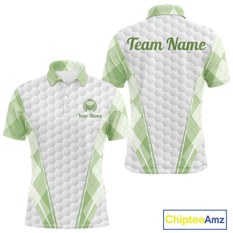 Mens Golf Polo Shirt Argyle Pattern Golf Shirts For Mens Green Argyle And White Golf Ball Gifts NYN2906