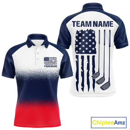 Men's US Flag golf polo shirt, patriotic red white and blue golf polo, custom golf team apparel, American flag golf shirt, men's golf uniform, tournament golf clothing